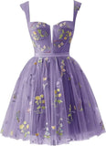 Flower Embroidery Short Tulle Homecoming Dresses for Teens Corset Mini Prom Dress Fairy Formal Party Gown Junior Bridesmaid Gown