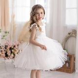 Flower Girl Dress Wedding Guest Ruffle Tulle Satin Party Birthday Princess Pageant Gown Kids Knee Length