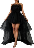 High Low Tüll-Ballkleid für Damen, elegantes, schulterfreies, fließendes A-Linien-Minikleid, Cocktailparty-Abendkleid 