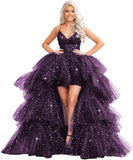 High Low Pailletten Tüll Ballkleider Mehrlagiges Romantisches Ballkleid für Damen Funkelndes Abendkleid Abendkleider 