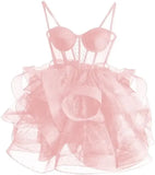 Organza Tüll Homecoming Kleider Spaghettiträger Lagen Kurzes Ballkleid Sweetheart Cocktailkleid Cocktailkleid 