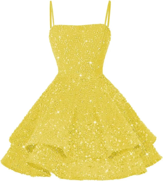 Kurze Pailletten-Heimkehrkleider für Teenager 2025, glitzernde Spaghettiträger, Sweet 16-Abschlussball-Cocktailkleid, Ballkleid, Partykleider 