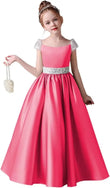 Girls Pageant Dresses Satin Flower Girl Dress Cap Sleeves Ball Gown Sequin Princess Birthday Party Dress pageant dress for girls