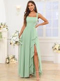 Chiffon Ruffle Bridesmaid Dresses for Women Square Neck Formal Evening Dress with Slit elegant dress women for wedding party