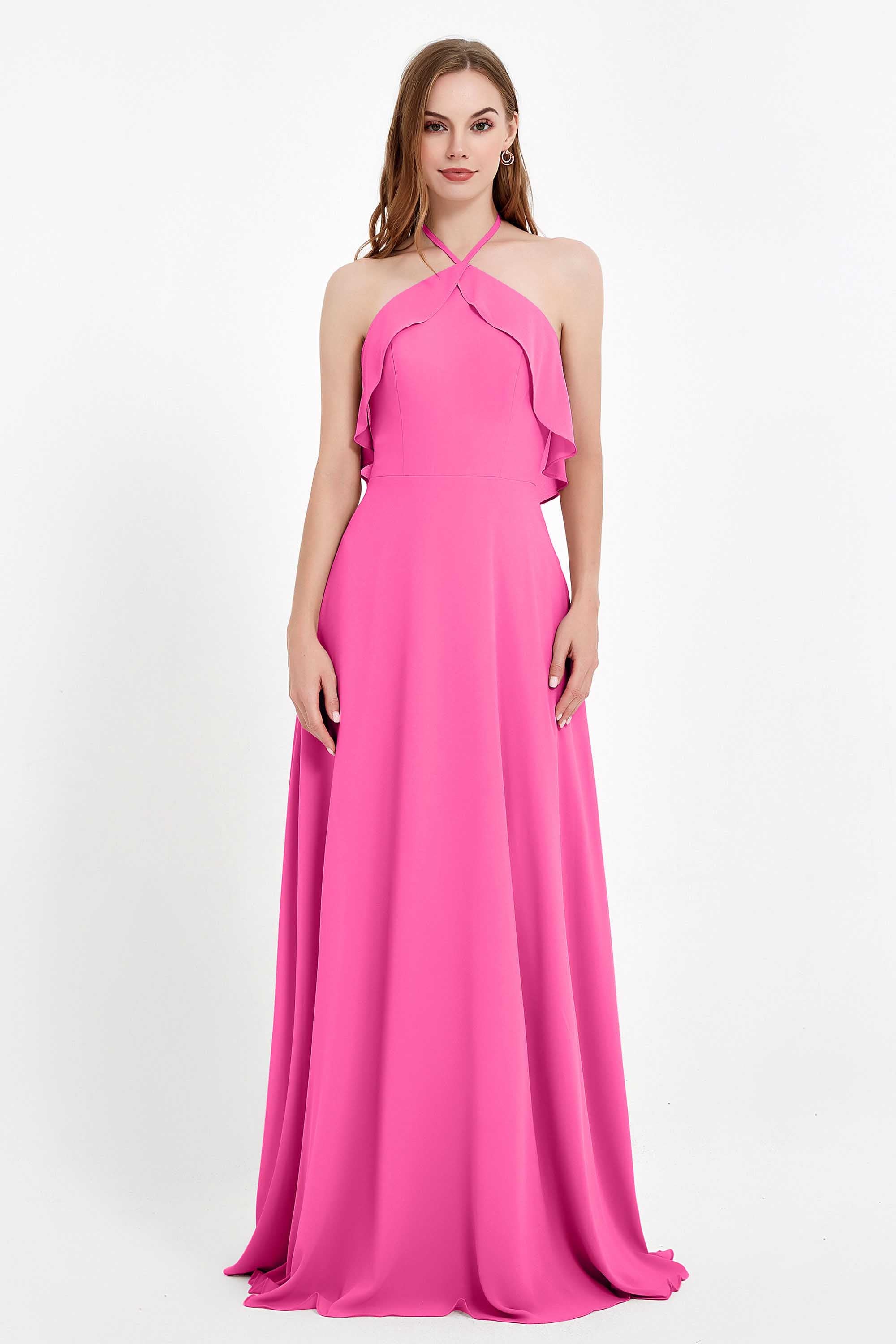 Glamour Chiffon Bridesmaid Dress A Line Sleeveless Ruffles Formal Evening Dresses Gowns