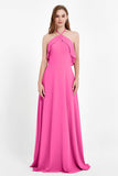 Glamour Chiffon Bridesmaid Dress A Line Sleeveless Ruffles Formal Evening Dresses Gowns