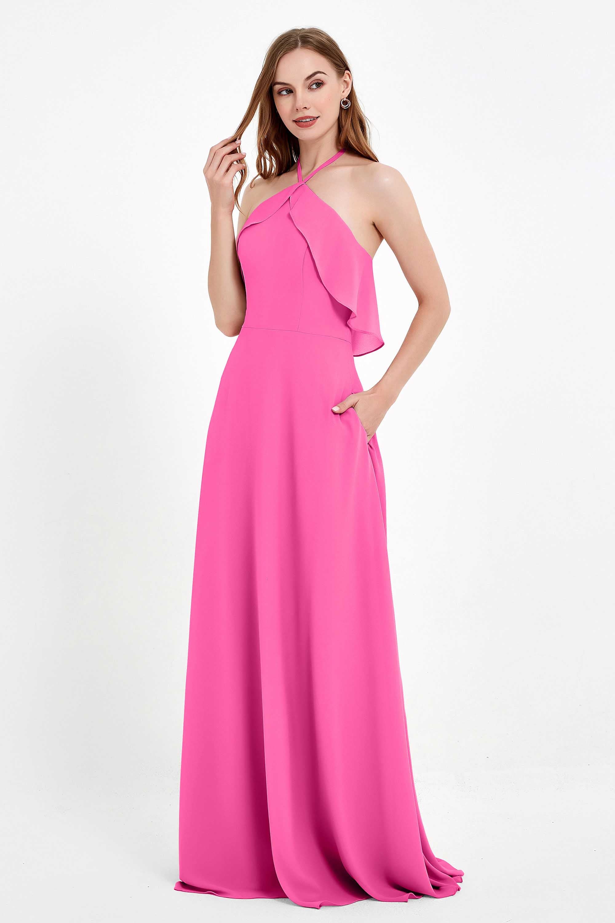 Glamour Chiffon Bridesmaid Dress A Line Sleeveless Ruffles Formal Evening Dresses Gowns