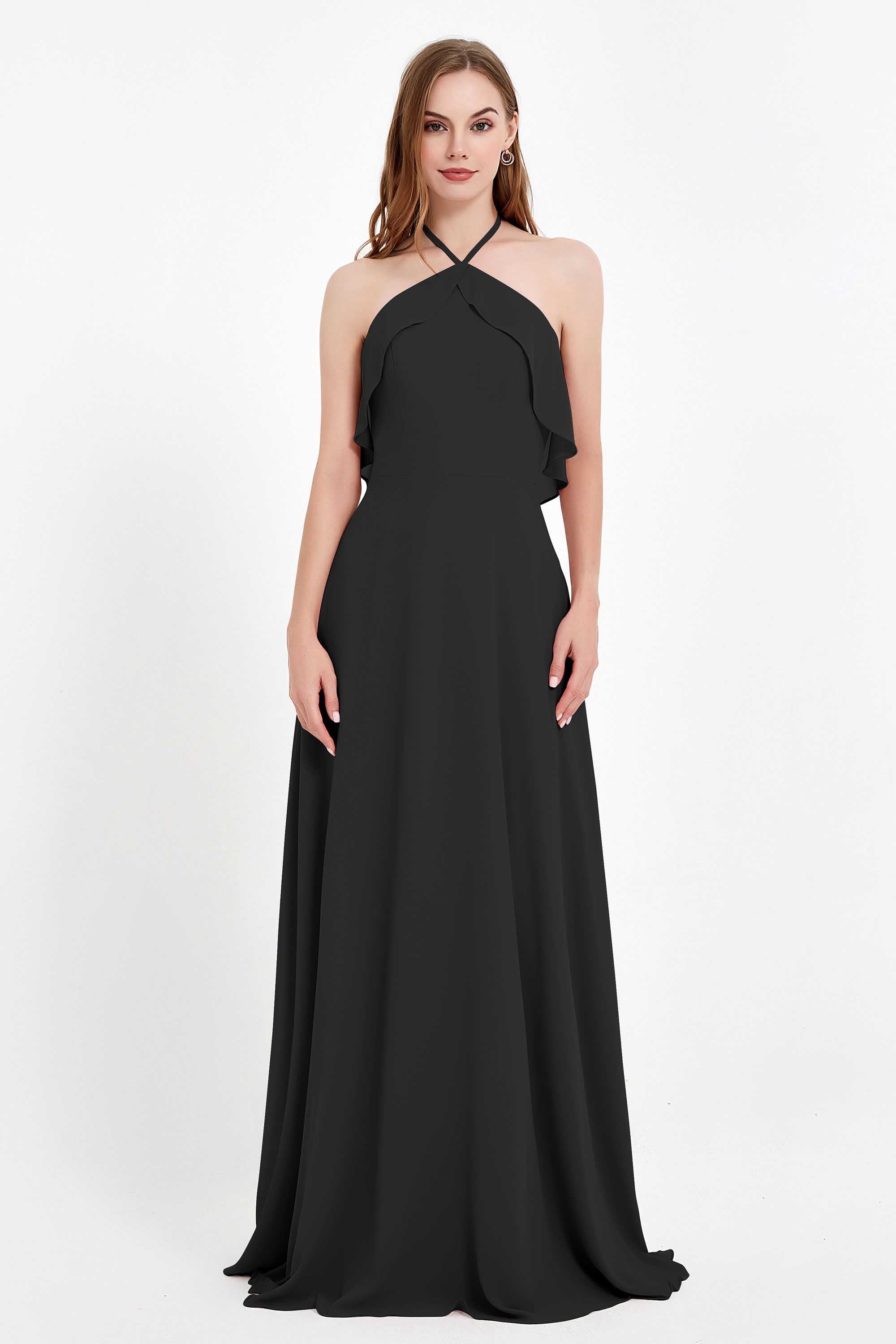 Glamour Chiffon Bridesmaid Dress A Line Sleeveless Ruffles Formal Evening Dresses Gowns