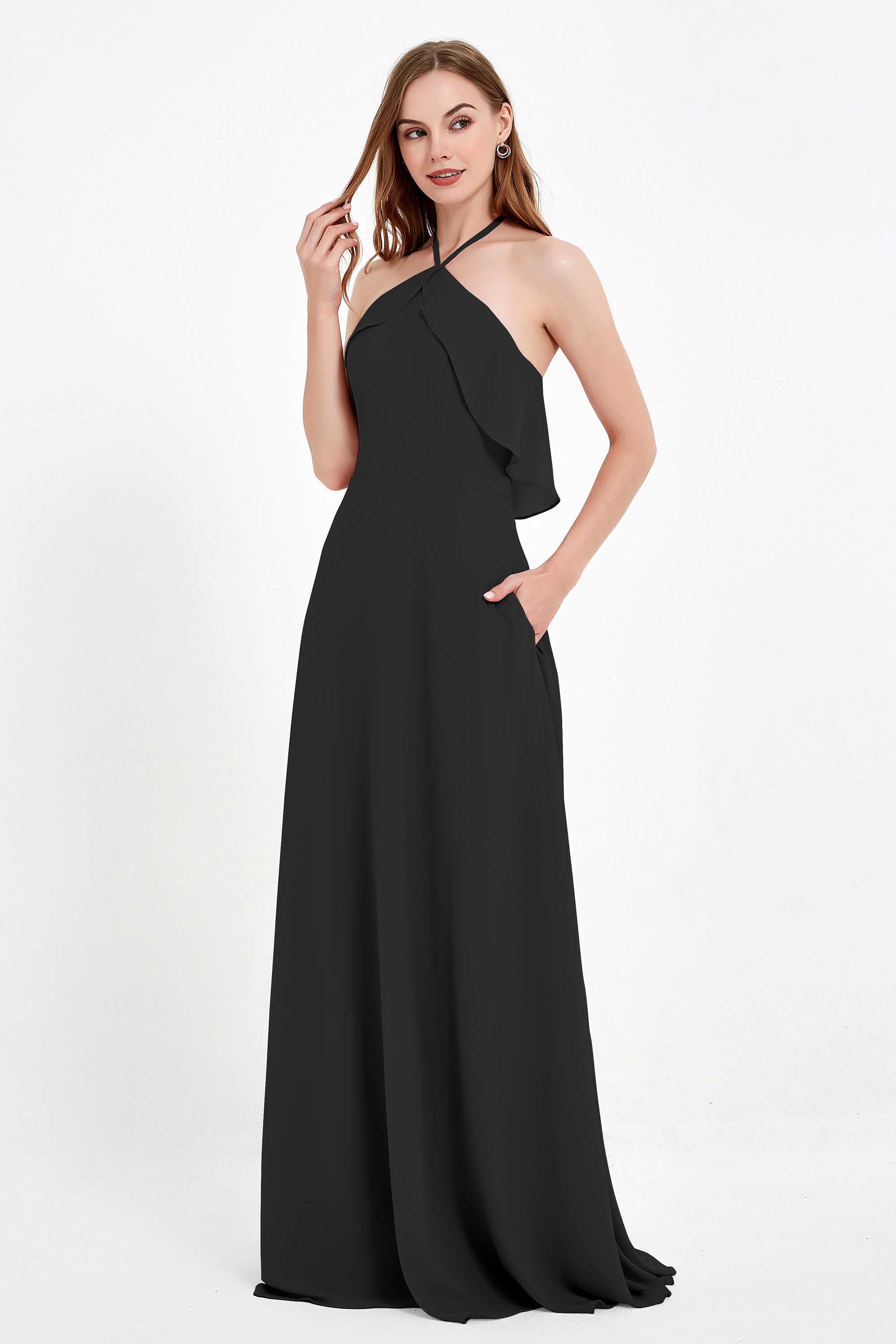 Glamour Chiffon Bridesmaid Dress A Line Sleeveless Ruffles Formal Evening Dresses Gowns