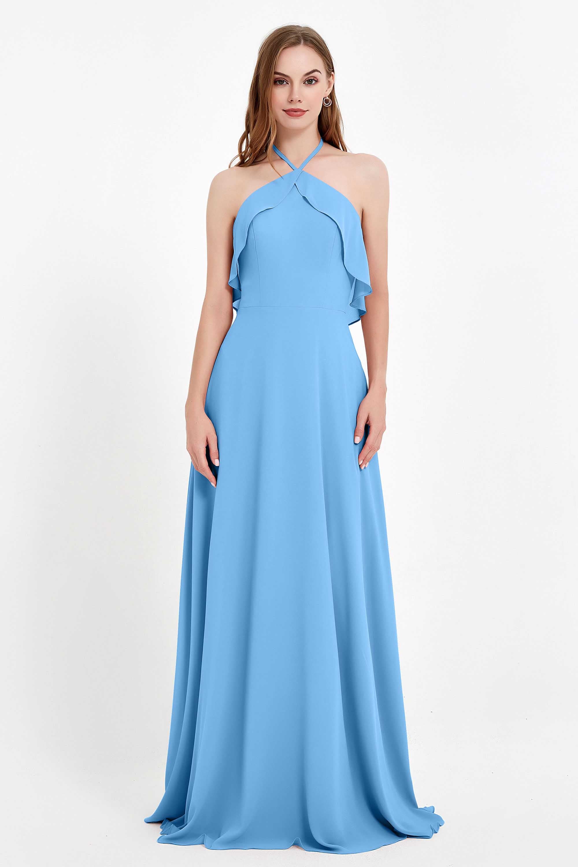 Glamour Chiffon Bridesmaid Dress A Line Sleeveless Ruffles Formal Evening Dresses Gowns