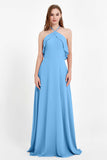 Glamour Chiffon Bridesmaid Dress A Line Sleeveless Ruffles Formal Evening Dresses Gowns