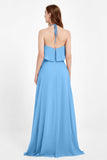 Glamour Chiffon Bridesmaid Dress A Line Sleeveless Ruffles Formal Evening Dresses Gowns