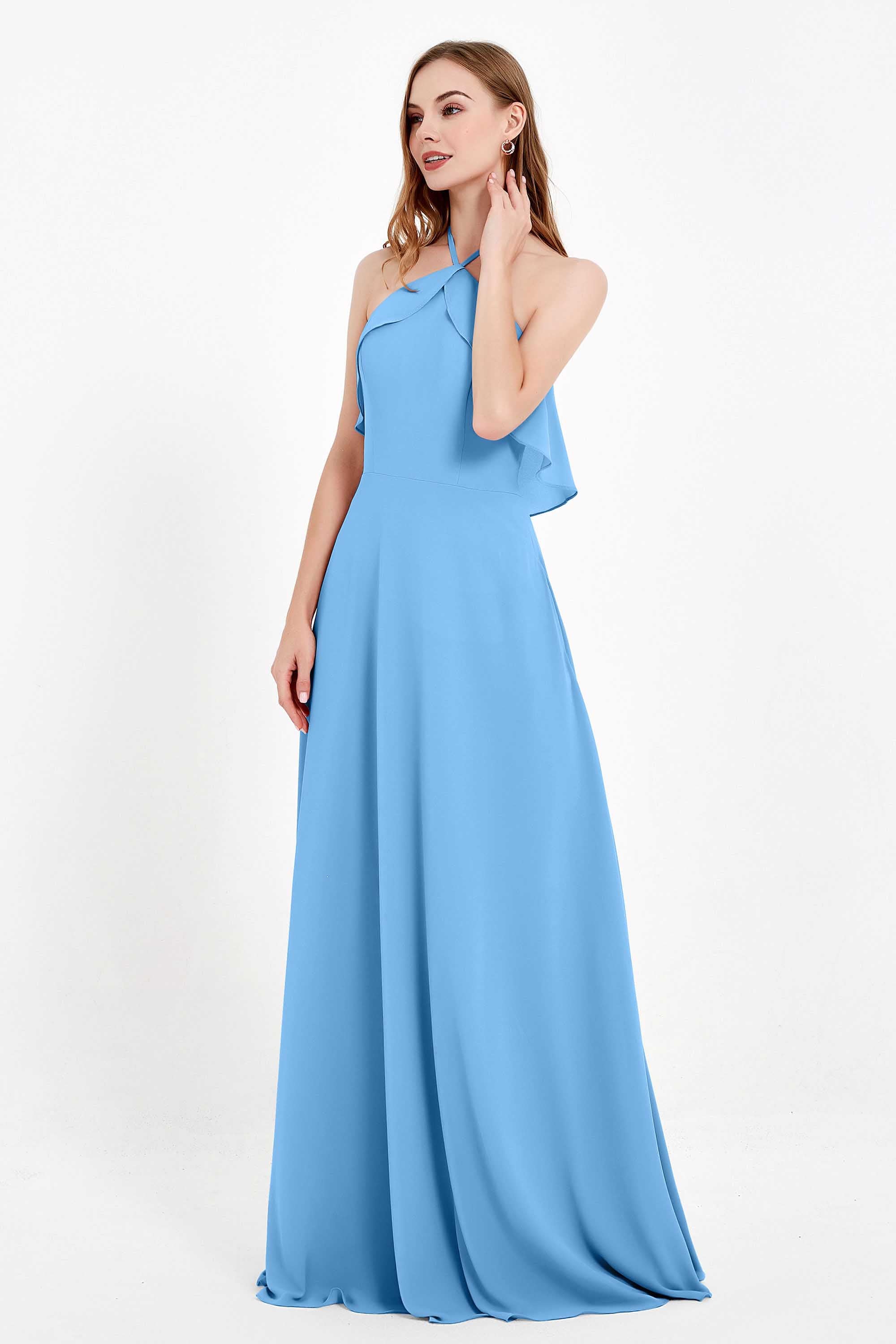 Glamour Chiffon Bridesmaid Dress A Line Sleeveless Ruffles Formal Evening Dresses Gowns