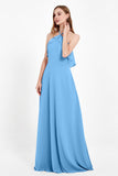Glamour Chiffon Bridesmaid Dress A Line Sleeveless Ruffles Formal Evening Dresses Gowns