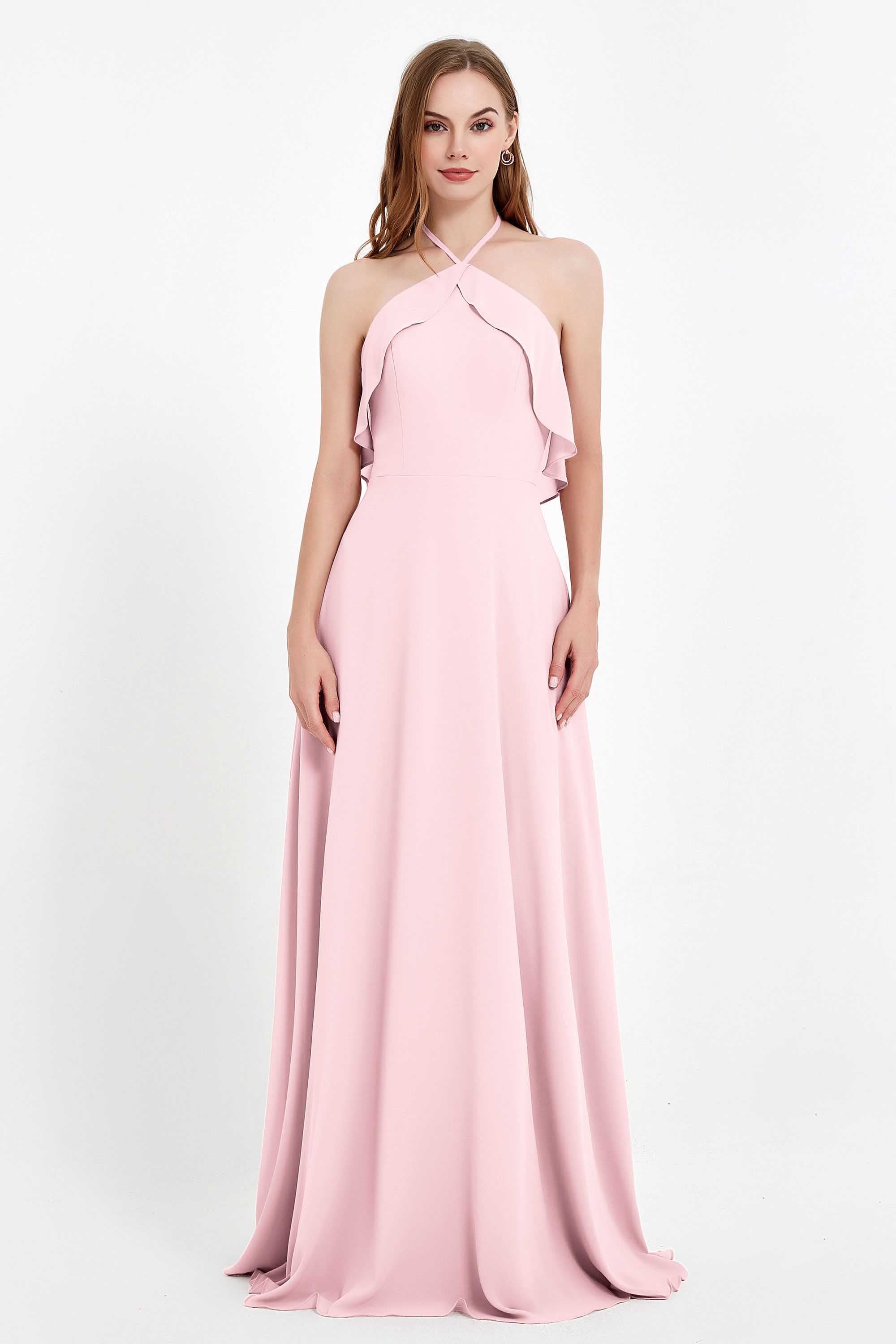 Glamour Chiffon Bridesmaid Dress A Line Sleeveless Ruffles Formal Evening Dresses Gowns