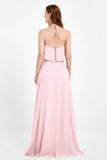 Glamour Chiffon Bridesmaid Dress A Line Sleeveless Ruffles Formal Evening Dresses Gowns