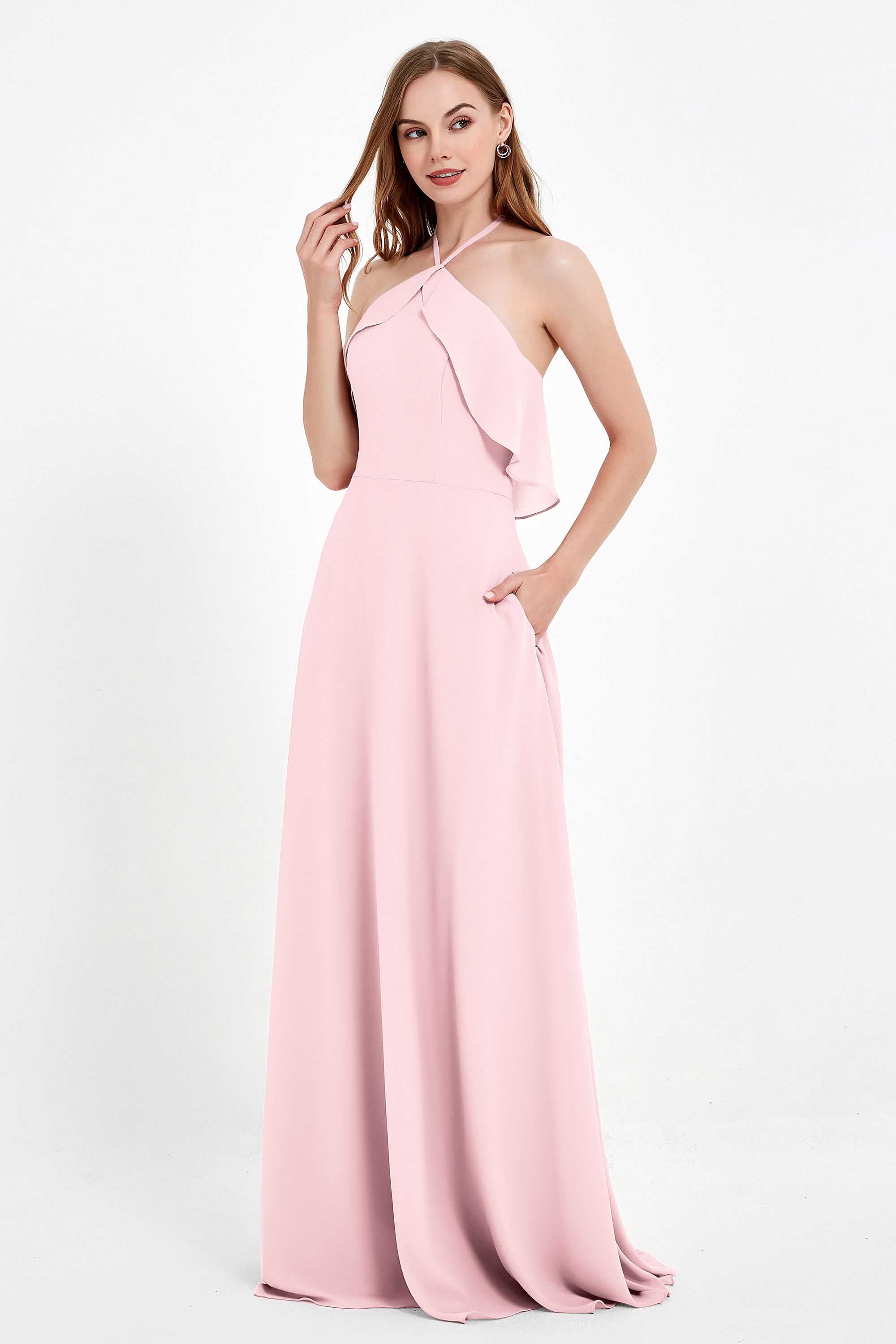 Glamour Chiffon Bridesmaid Dress A Line Sleeveless Ruffles Formal Evening Dresses Gowns