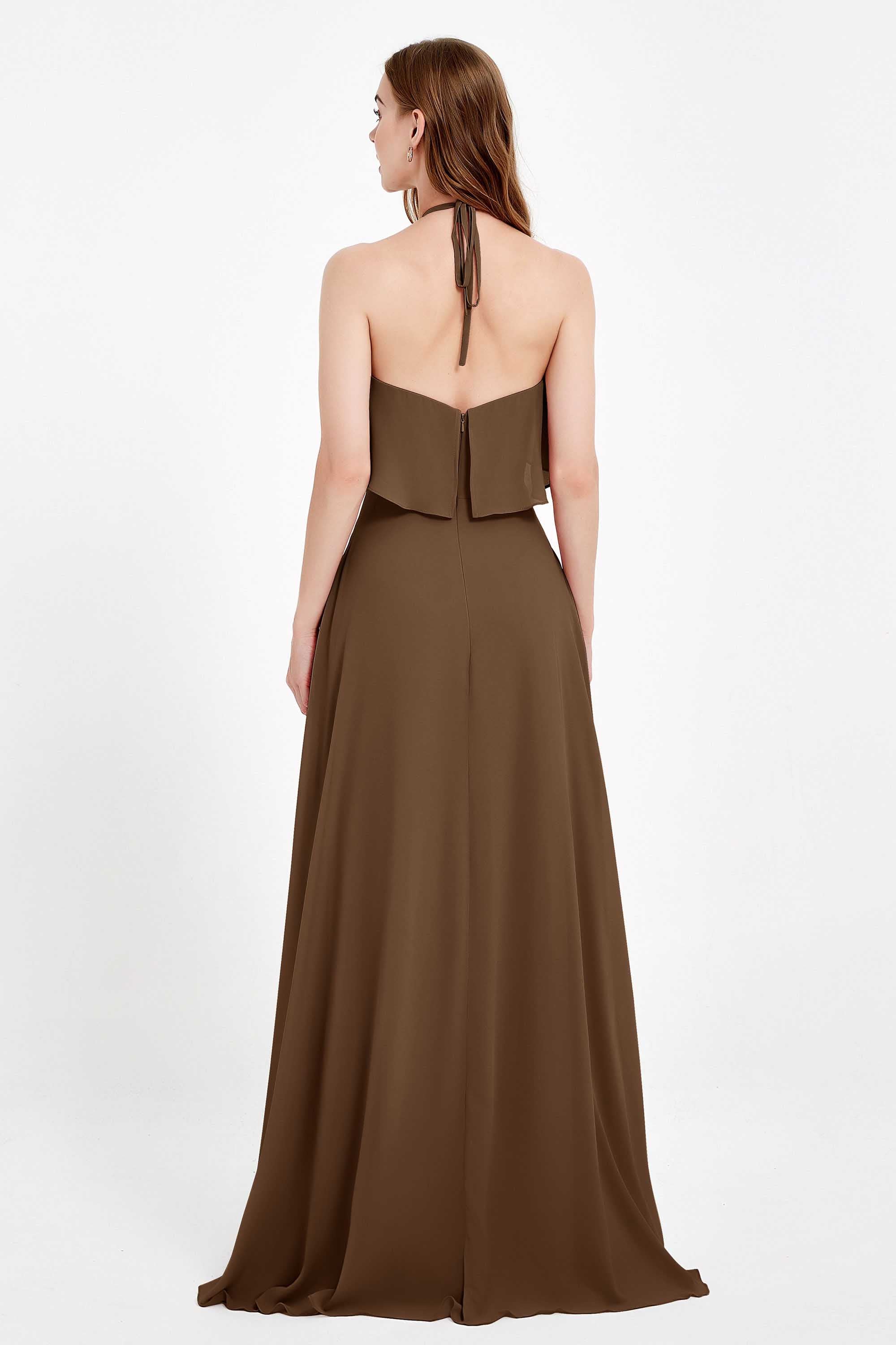 Glamour Chiffon Bridesmaid Dress A Line Sleeveless Ruffles Formal Evening Dresses Gowns