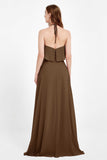 Glamour Chiffon Bridesmaid Dress A Line Sleeveless Ruffles Formal Evening Dresses Gowns