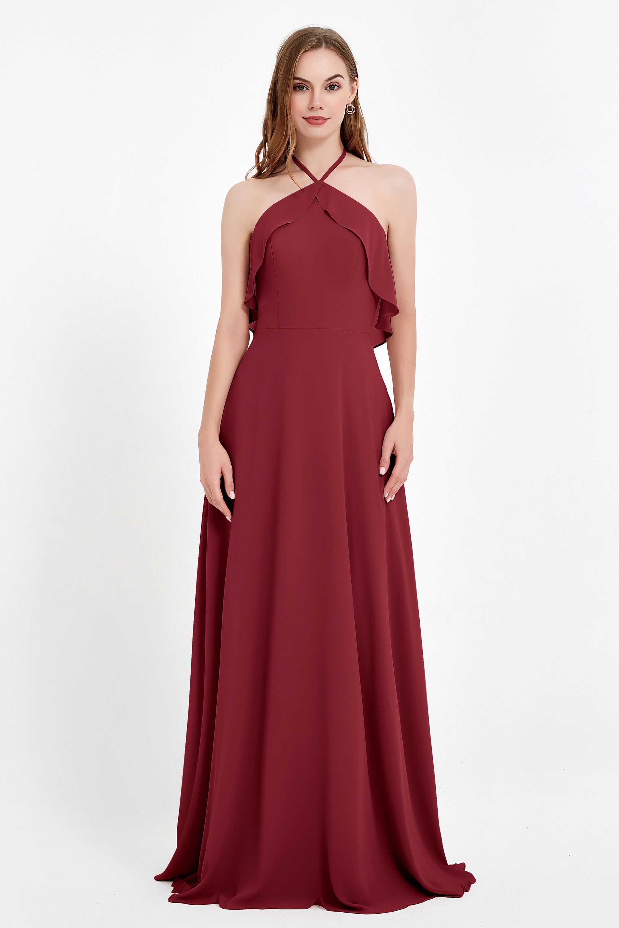 Glamour Chiffon Bridesmaid Dress A Line Sleeveless Ruffles Formal Evening Dresses Gowns