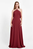 Glamour Chiffon Bridesmaid Dress A Line Sleeveless Ruffles Formal Evening Dresses Gowns
