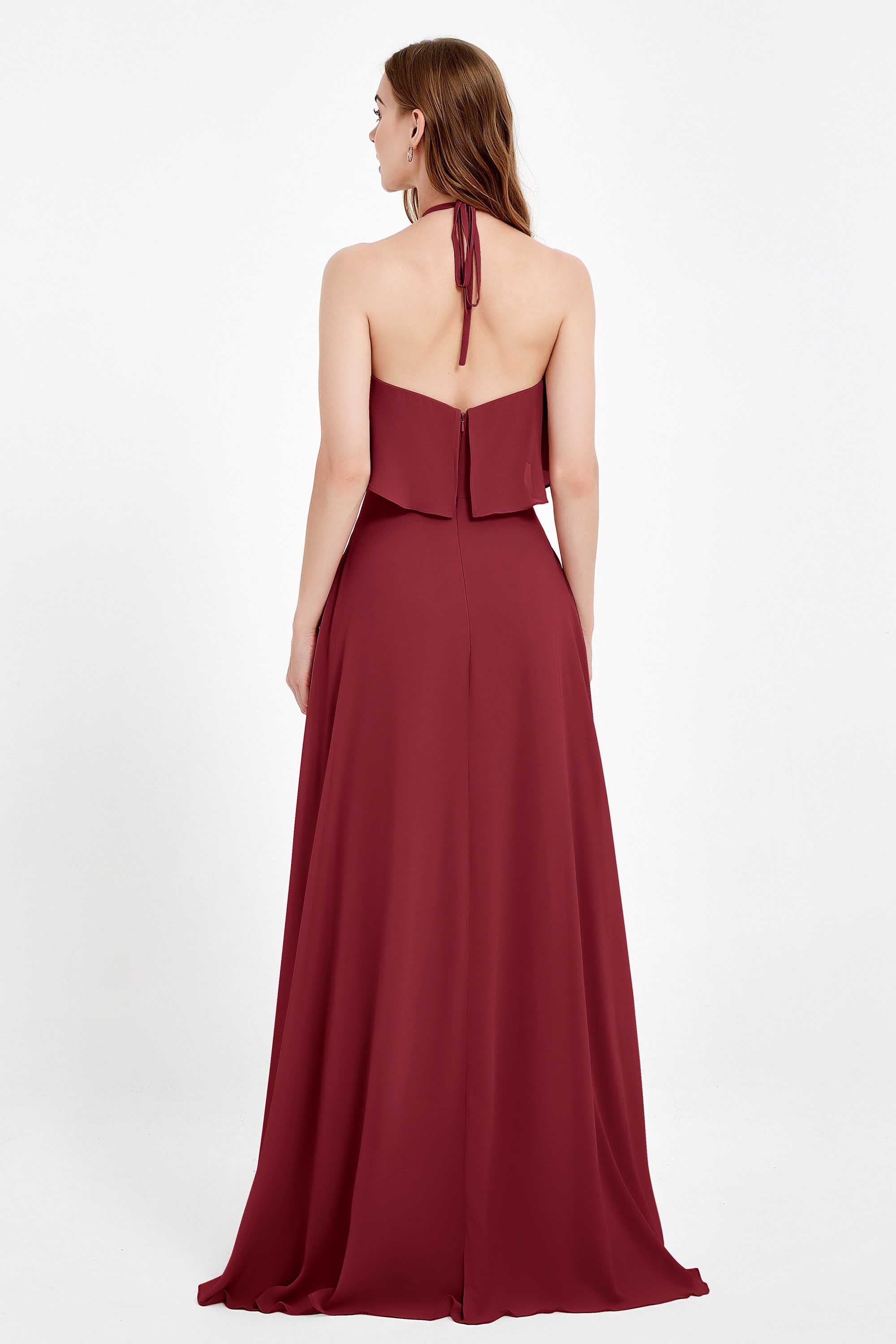 Glamour Chiffon Bridesmaid Dress A Line Sleeveless Ruffles Formal Evening Dresses Gowns