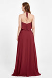 Glamour Chiffon Bridesmaid Dress A Line Sleeveless Ruffles Formal Evening Dresses Gowns