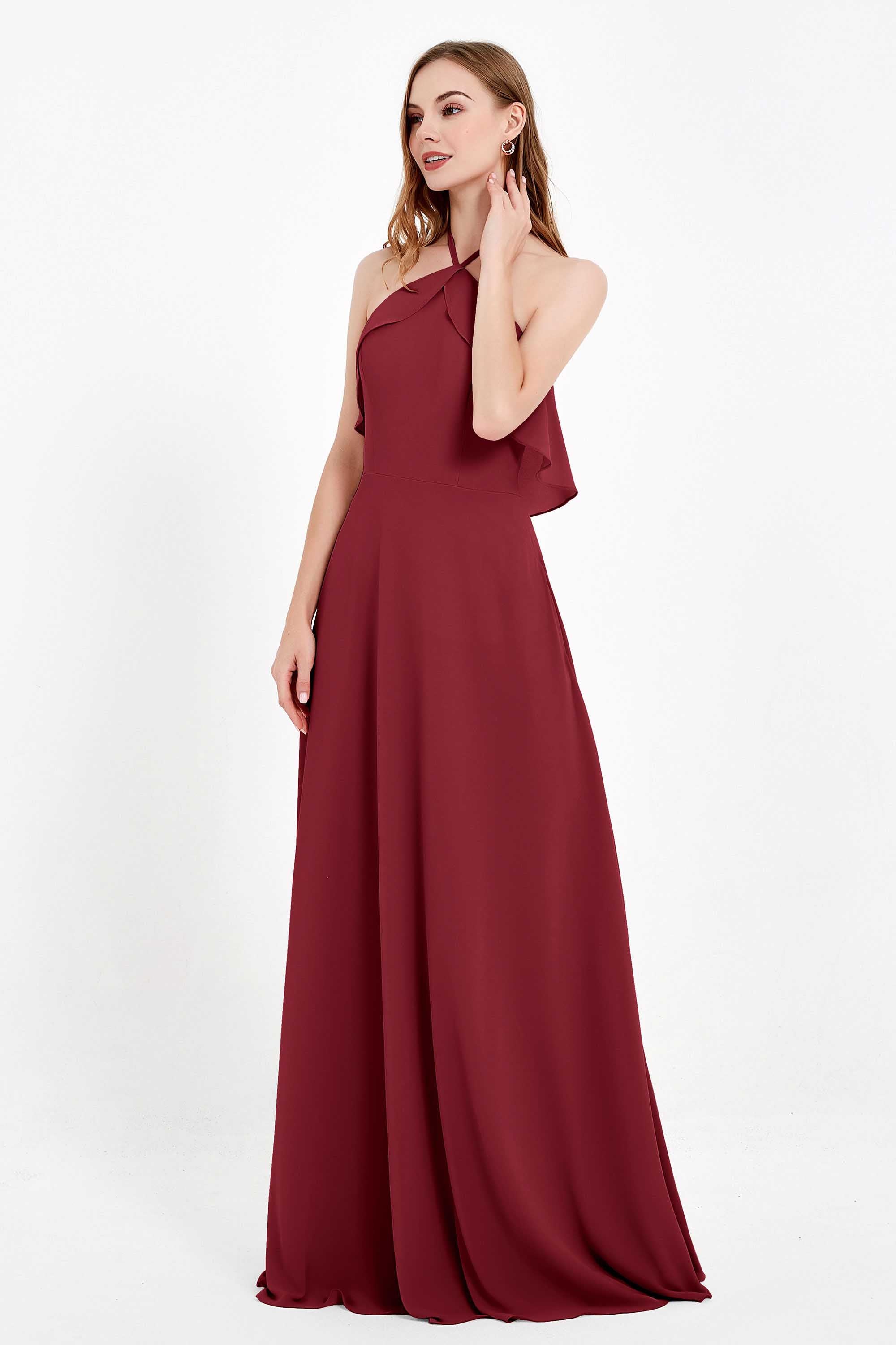 Glamour Chiffon Bridesmaid Dress A Line Sleeveless Ruffles Formal Evening Dresses Gowns