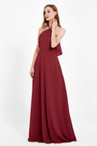Glamour Chiffon Bridesmaid Dress A Line Sleeveless Ruffles Formal Evening Dresses Gowns