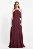 Glamour Chiffon Bridesmaid Dress A Line Sleeveless Ruffles Formal Evening Dresses Gowns