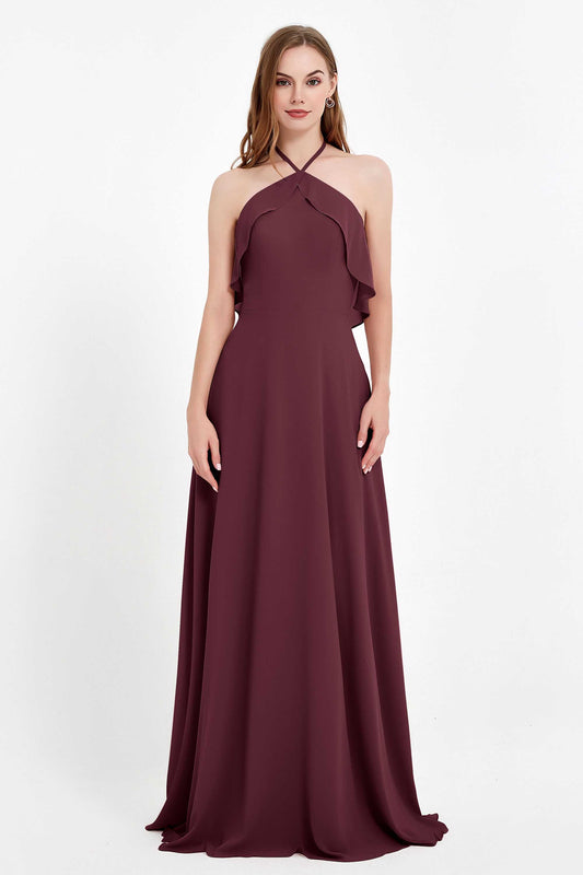 Glamour Chiffon Bridesmaid Dress A Line Sleeveless Ruffles Formal Evening Dresses Gowns