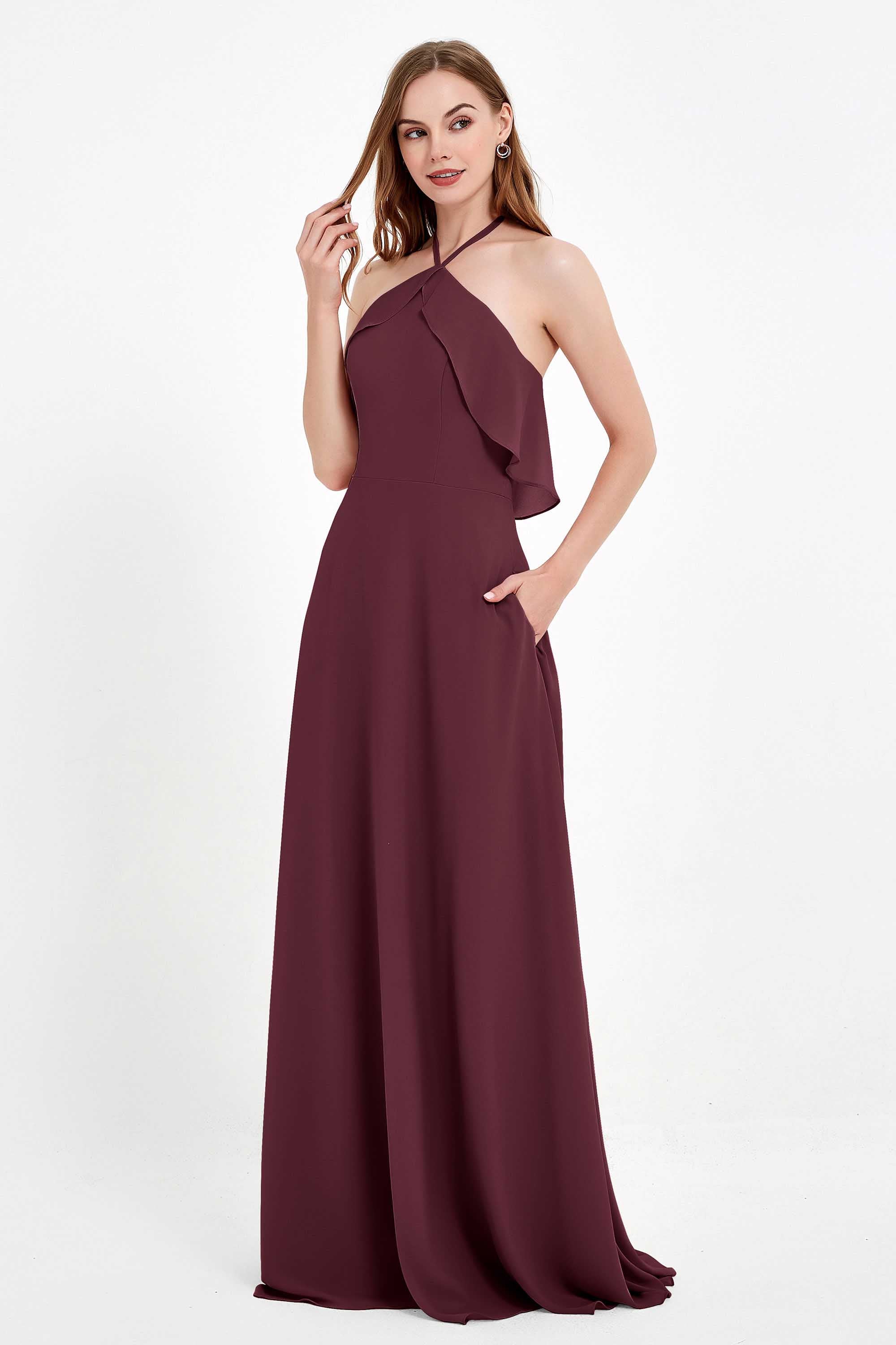 Glamour Chiffon Bridesmaid Dress A Line Sleeveless Ruffles Formal Evening Dresses Gowns