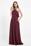 Glamour Chiffon Bridesmaid Dress A Line Sleeveless Ruffles Formal Evening Dresses Gowns