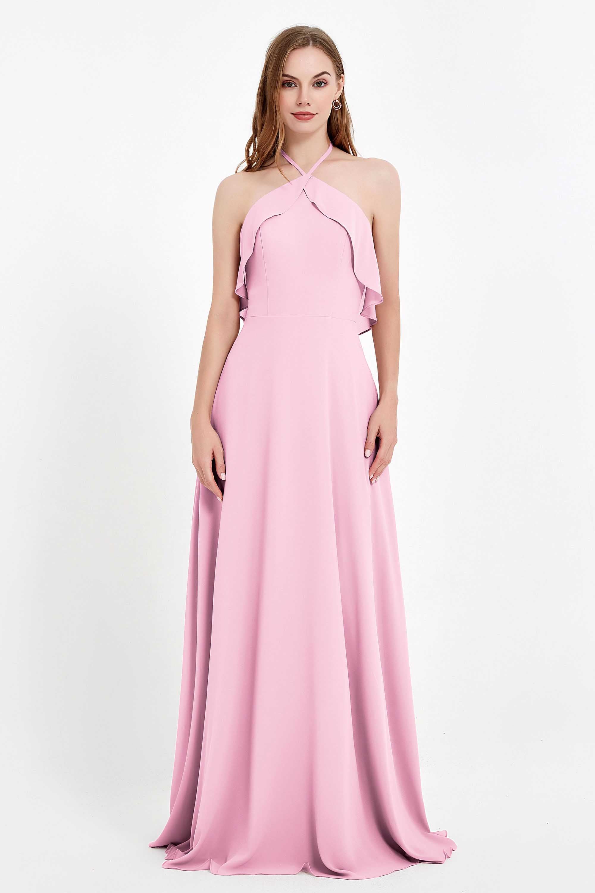 Glamour Chiffon Bridesmaid Dress A Line Sleeveless Ruffles Formal Evening Dresses Gowns