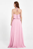 Glamour Chiffon Bridesmaid Dress A Line Sleeveless Ruffles Formal Evening Dresses Gowns