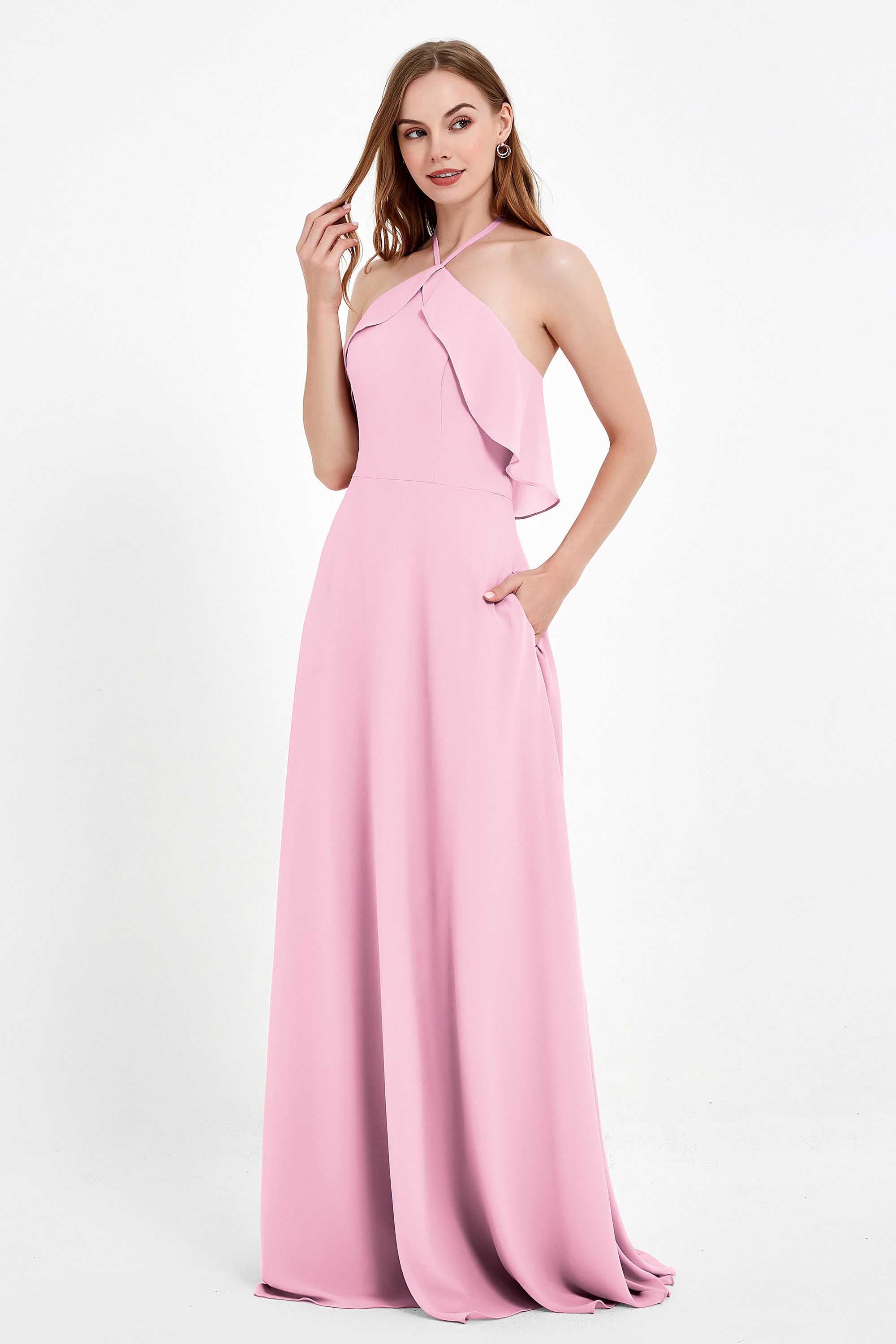 Glamour Chiffon Bridesmaid Dress A Line Sleeveless Ruffles Formal Evening Dresses Gowns