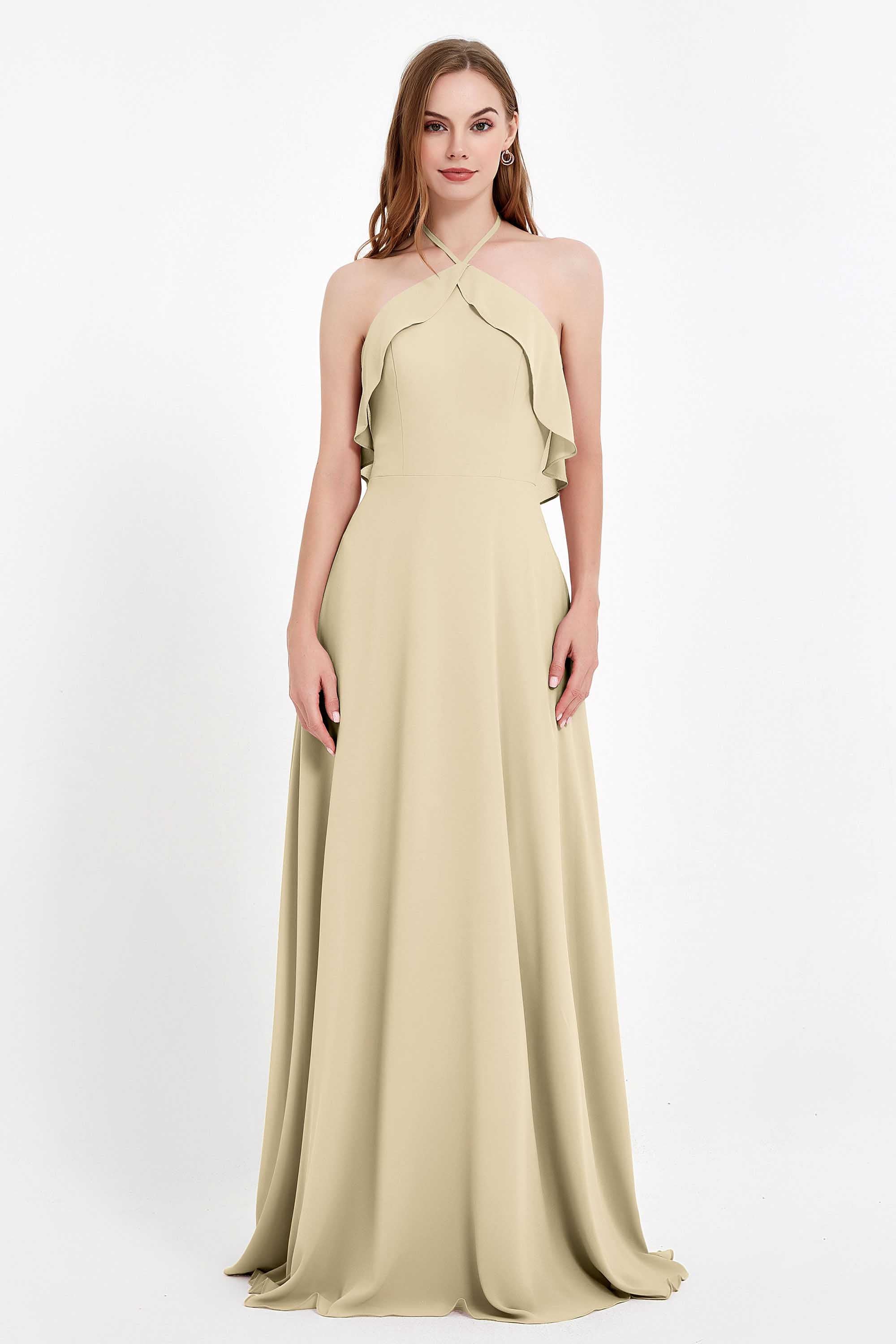 Glamour Chiffon Bridesmaid Dress A Line Sleeveless Ruffles Formal Evening Dresses Gowns