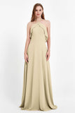 Glamour Chiffon Bridesmaid Dress A Line Sleeveless Ruffles Formal Evening Dresses Gowns