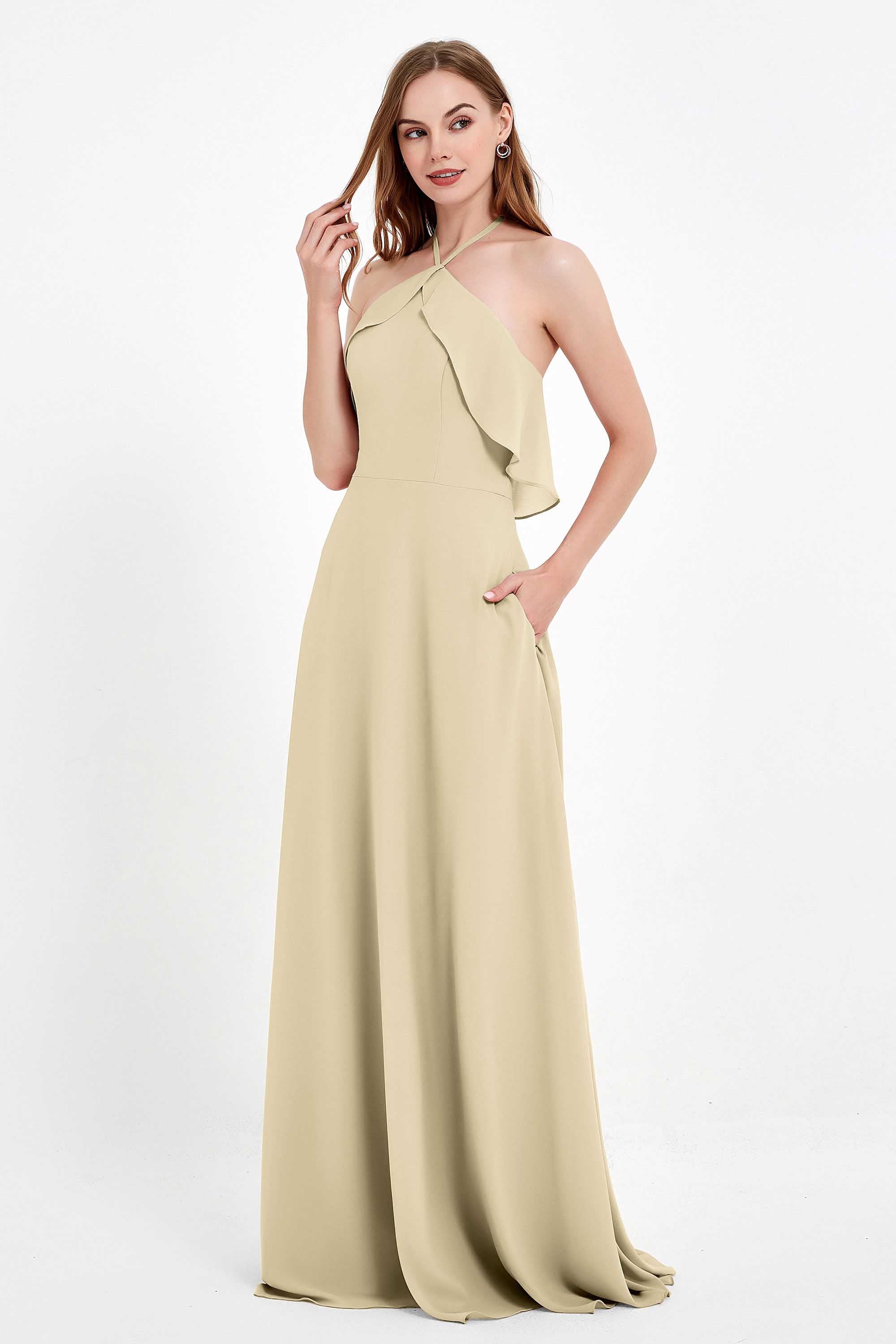 Glamour Chiffon Bridesmaid Dress A Line Sleeveless Ruffles Formal Evening Dresses Gowns