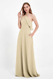 Glamour Chiffon Bridesmaid Dress A Line Sleeveless Ruffles Formal Evening Dresses Gowns
