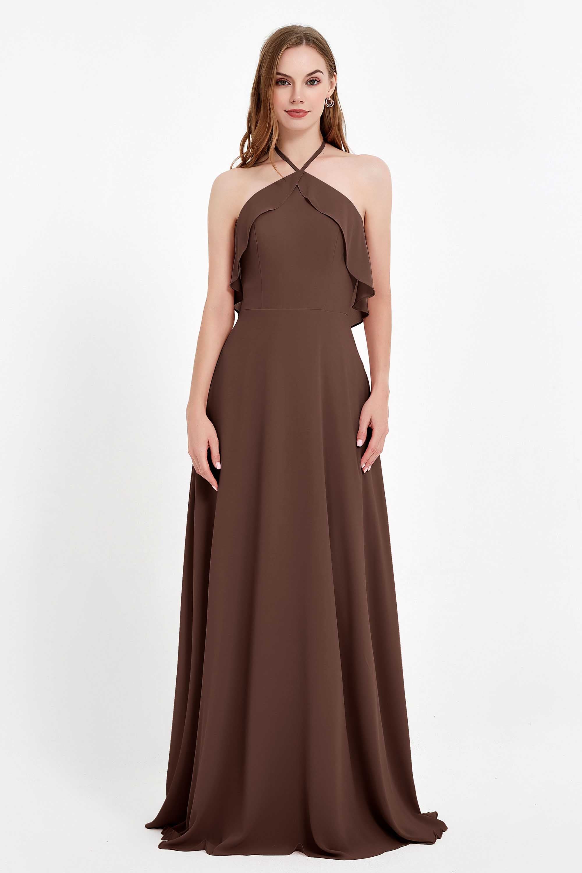 Glamour Chiffon Bridesmaid Dress A Line Sleeveless Ruffles Formal Evening Dresses Gowns