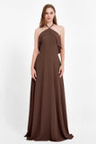 Glamour Chiffon Bridesmaid Dress A Line Sleeveless Ruffles Formal Evening Dresses Gowns
