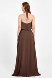 Glamour Chiffon Bridesmaid Dress A Line Sleeveless Ruffles Formal Evening Dresses Gowns