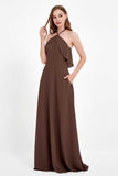 Glamour Chiffon Bridesmaid Dress A Line Sleeveless Ruffles Formal Evening Dresses Gowns