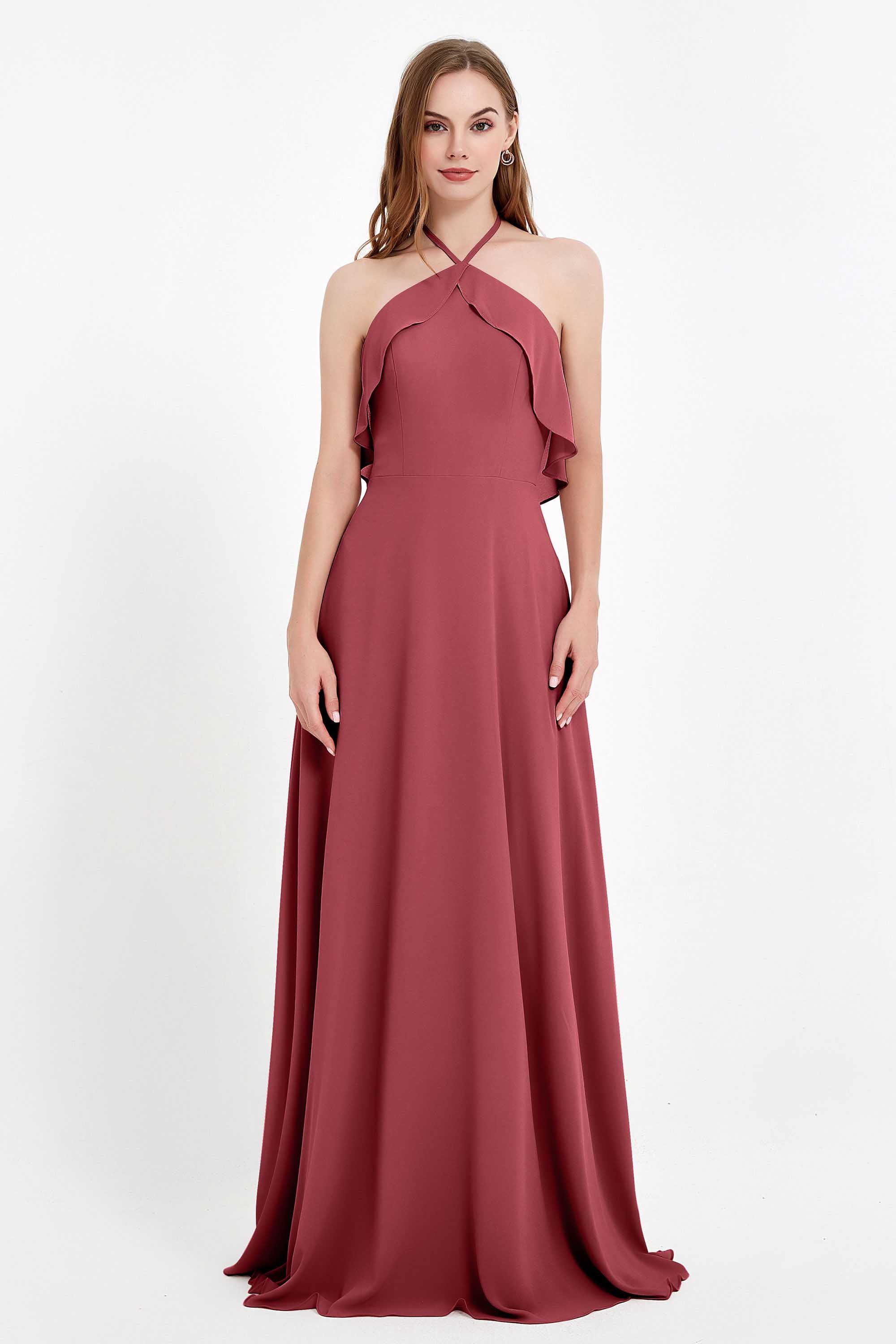 Glamour Chiffon Bridesmaid Dress A Line Sleeveless Ruffles Formal Evening Dresses Gowns