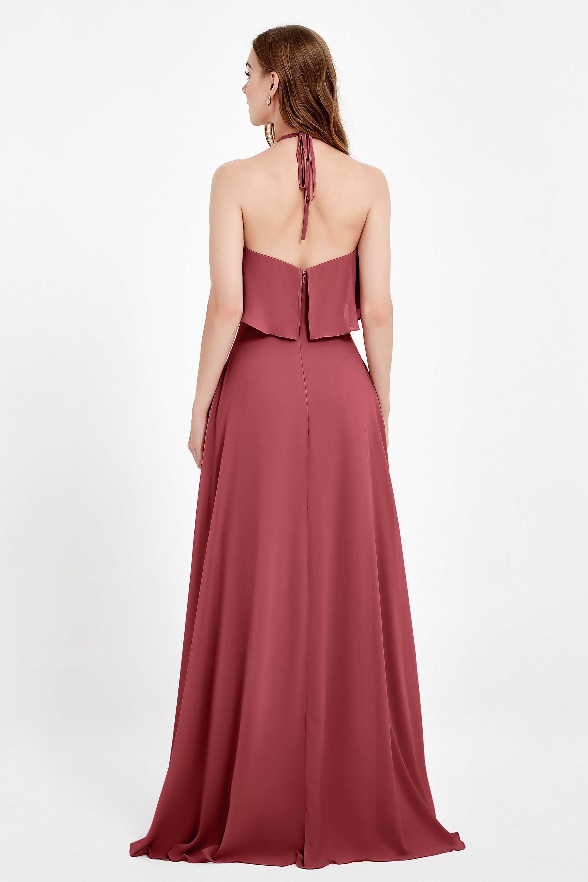 Glamour Chiffon Bridesmaid Dress A Line Sleeveless Ruffles Formal Evening Dresses Gowns