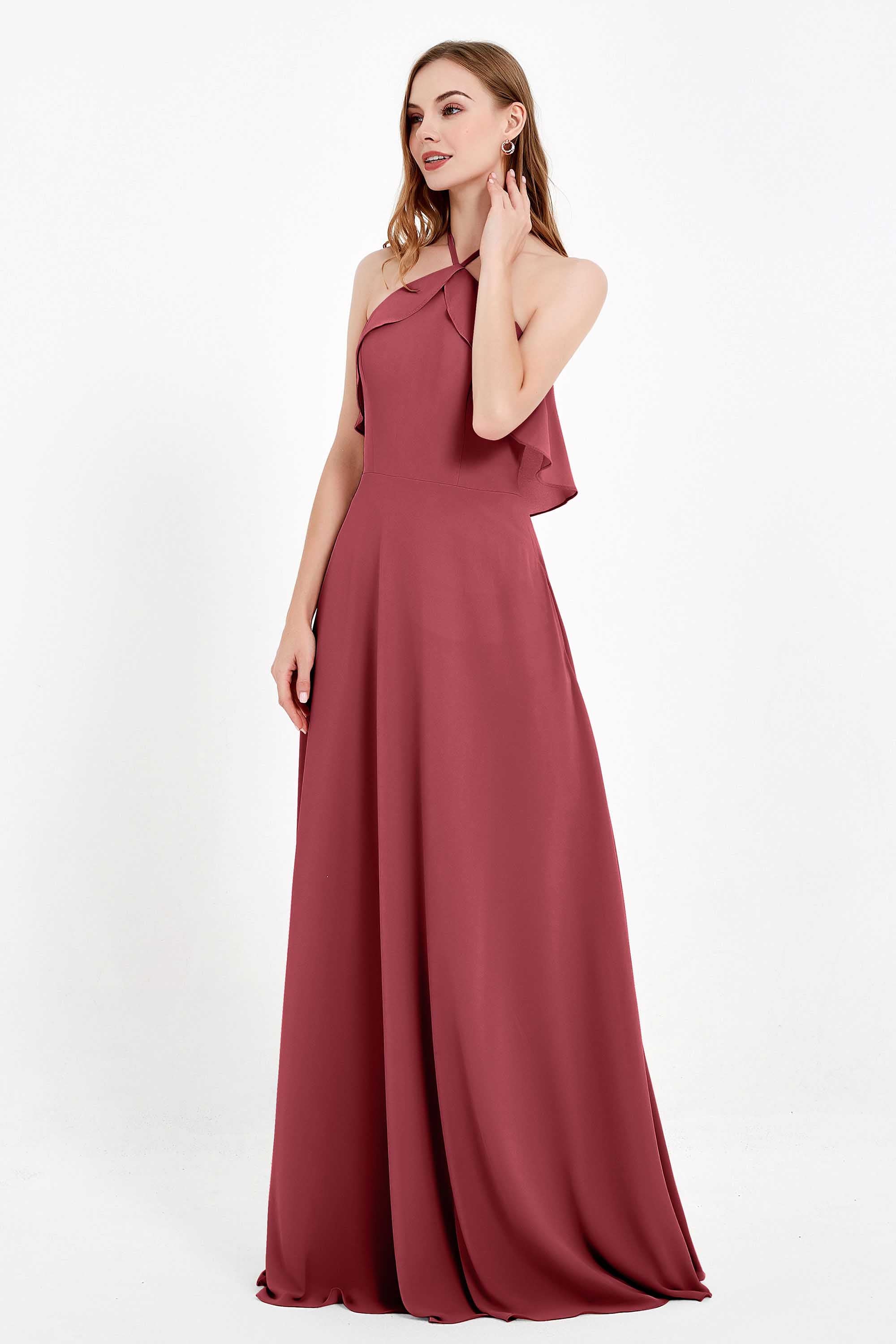Glamour Chiffon Bridesmaid Dress A Line Sleeveless Ruffles Formal Evening Dresses Gowns