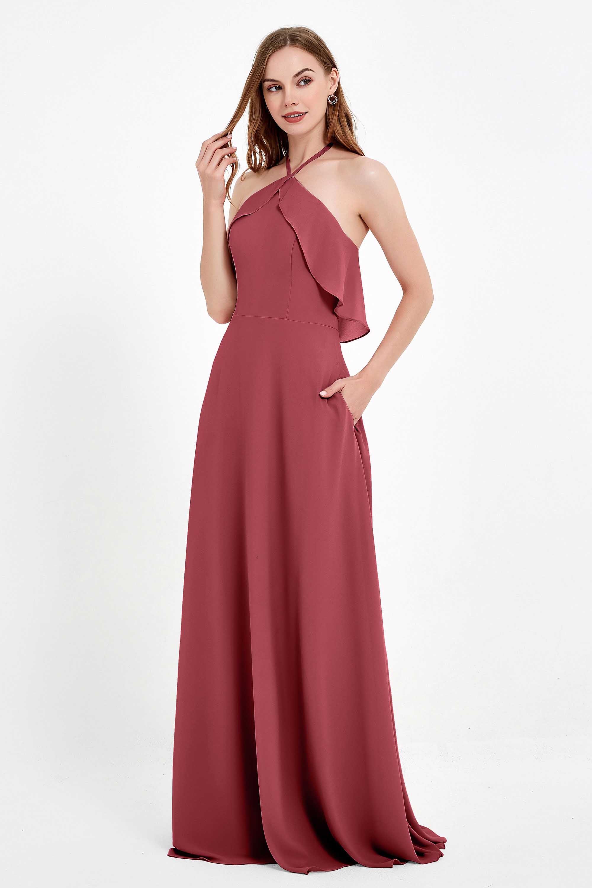 Glamour Chiffon Bridesmaid Dress A Line Sleeveless Ruffles Formal Evening Dresses Gowns
