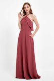 Glamour Chiffon Bridesmaid Dress A Line Sleeveless Ruffles Formal Evening Dresses Gowns