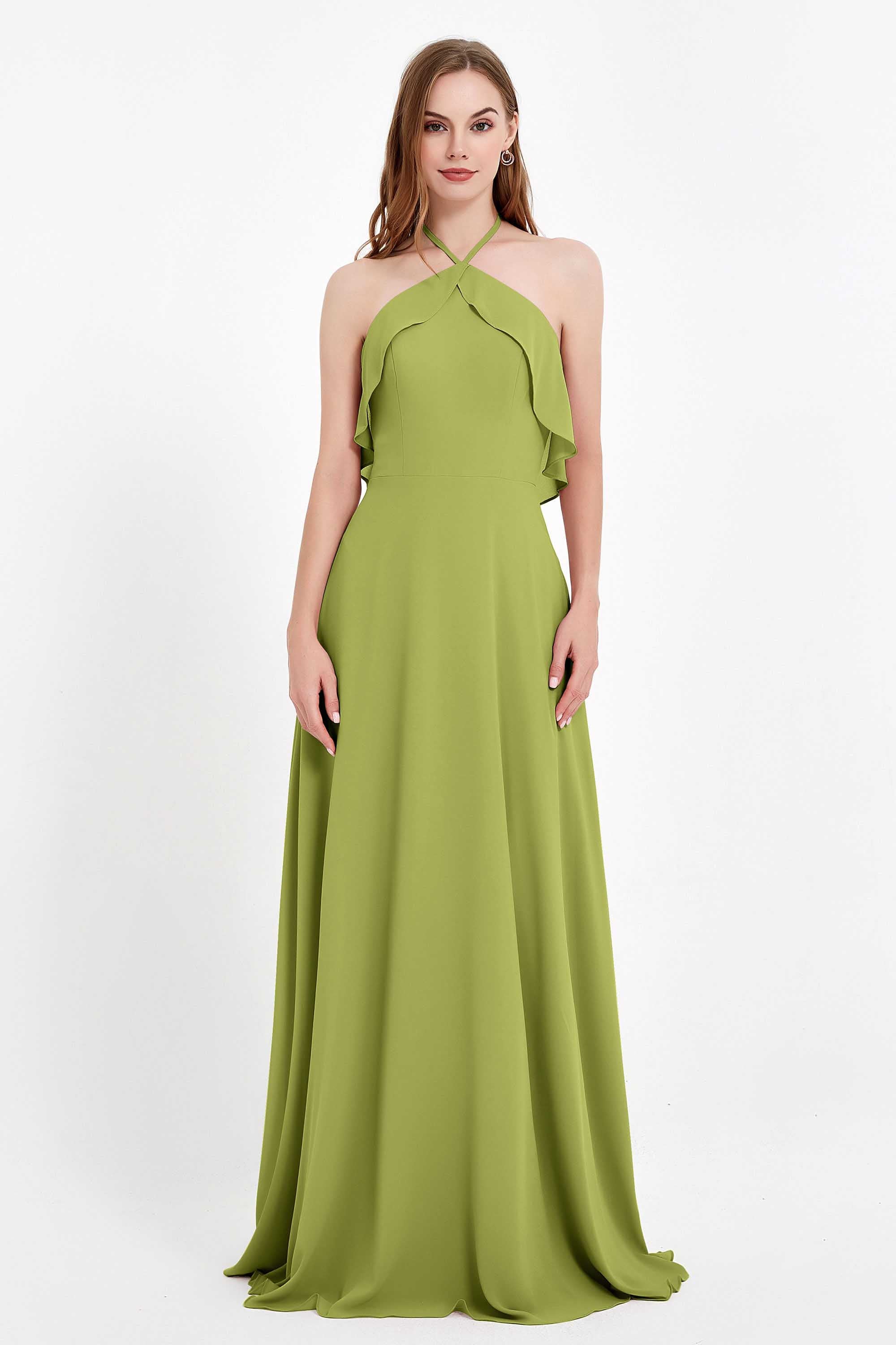 Glamour Chiffon Bridesmaid Dress A Line Sleeveless Ruffles Formal Evening Dresses Gowns